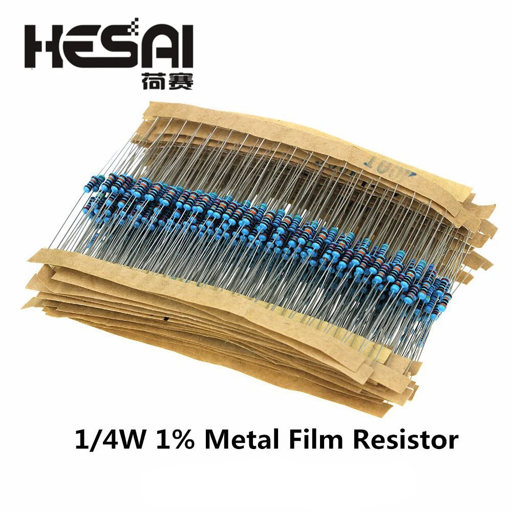 100PCS/Set 1/4W Resistance 1% Metal Film Resistor Pack Assorted Kit 1K 2K 4.7K 10K 100K 220K 220ohm 330ohm 680ohm 1M Resistors