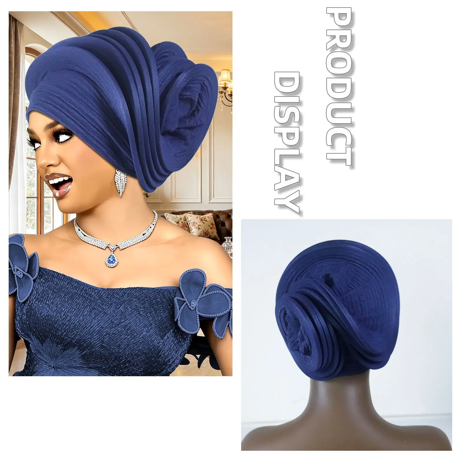 Fashion Ready Made African Headtie Auto Gele Turban Hat Ladies Nigerian Wedding Party Head Wrap Muslim Hijab Decorative Headgear