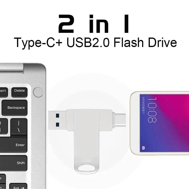 2in1 U Disk 128GB 64GB 32GB USB2.0 Type-C Interface Smartphone Computer Mutual Transmission Portable USB Memory pen drive Metal