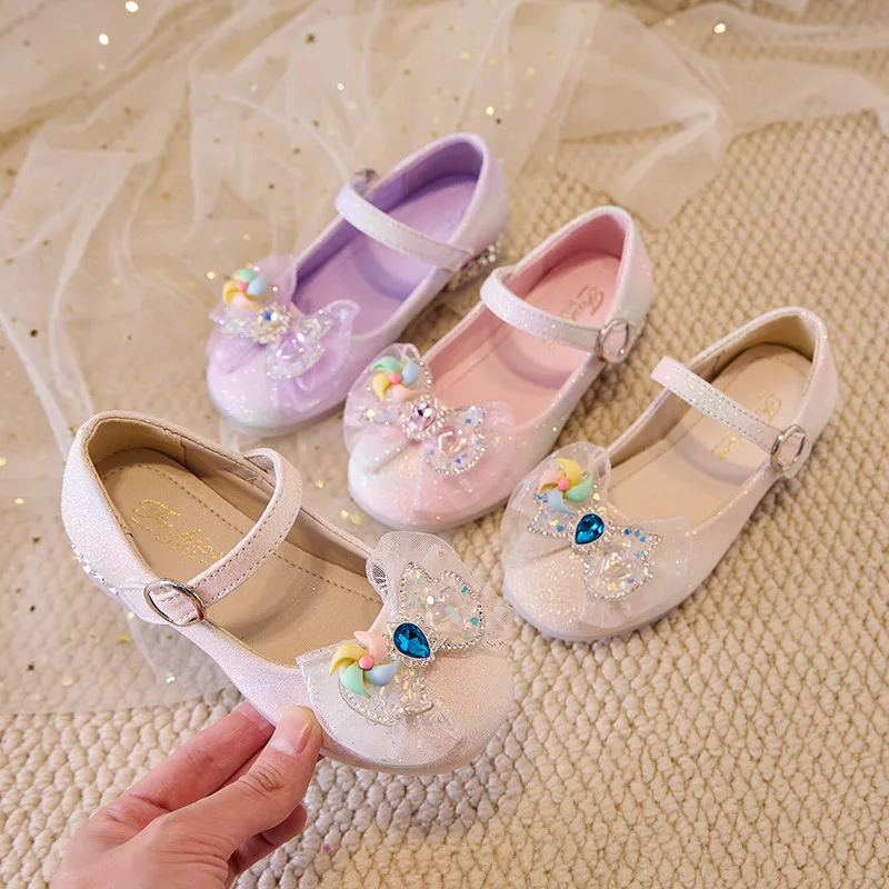 

Toddlers Girls Leather Shoes Princess Sweet Kids Casual Flats for Wedding Party Rhinestone Butterfly Crystal Heart Fashion Shoes