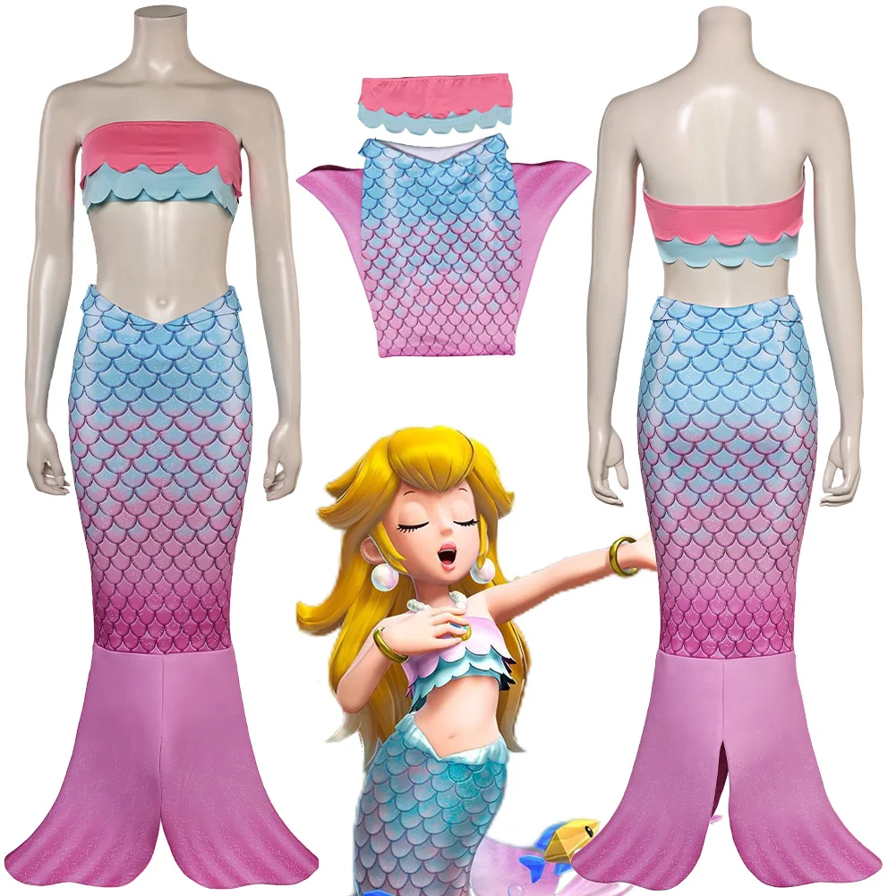 Mermaid Cosplay Peach Anime Princess Women Costume Game Showtime Disguise Costume Summer Beach Party Top Skirt Halloween Suit