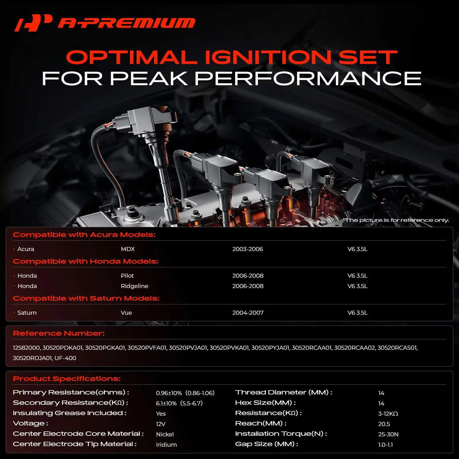 A-Premium 6x Ignition Coils & 6x Iridium Spark Plug Kits for Honda Pilot Acura MDX V6 3.5L