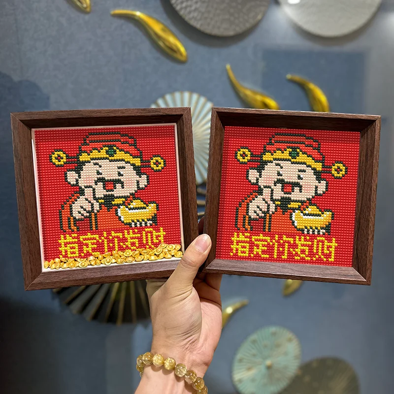 

Handmade Diamond Painting 2026 New Model Wealth God Statue Tabletop Display True Glass Frame DIY Crt for Beginner Home Decor