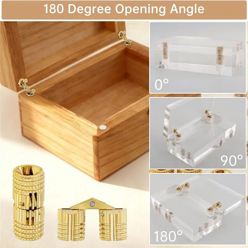 AAAF 8Pcs 8Mm Brass Barrel Hinges 0 - 180 Degrees Opening Range. For A Clean,Concealed Hardware Look For Wooden Box