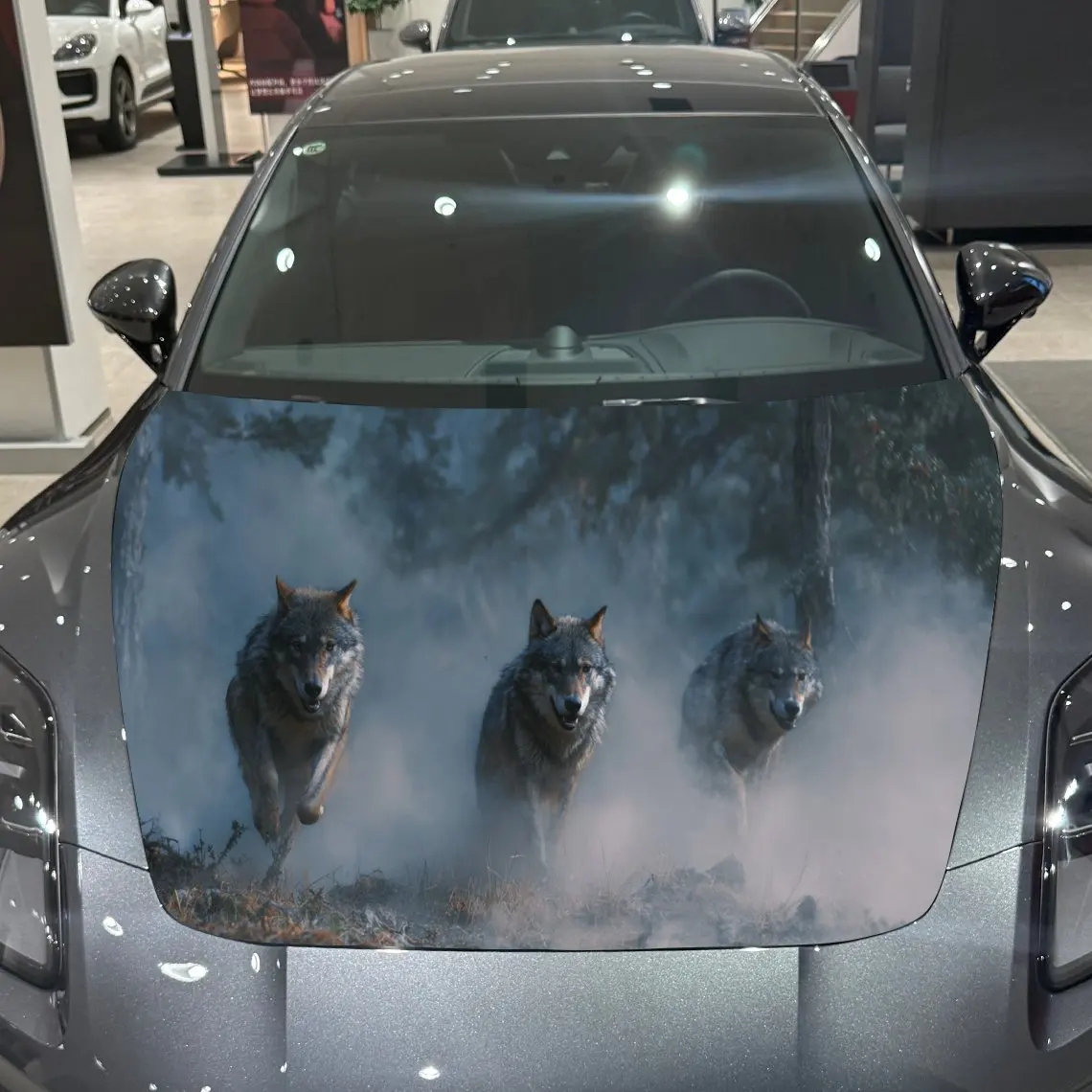 Car Decals Three Wolves Running Through Misty Forest Scene Creation Car Hood Sticker, Waterproof Self - Adhesive Vinyl Graphics