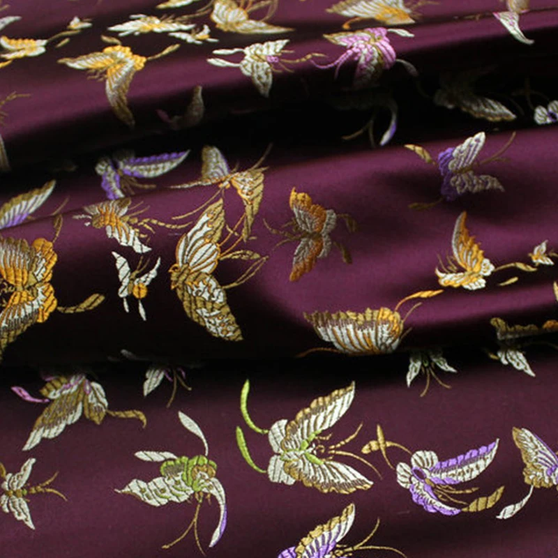 Jacquard Damask Butterfly Fabric Brocade Sewing Imitation Silk Fabrics for Needlework Satin Material DIY Dress Cheongsam 50x75cm