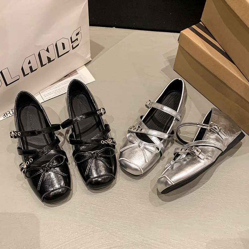 

2025 женские балетки Мэри Джейн, летние женские туфли в стиле ретро с квадратным носком и пряжкой на высоком каблуке, удобные кожаные модельные женские повседневные туфли