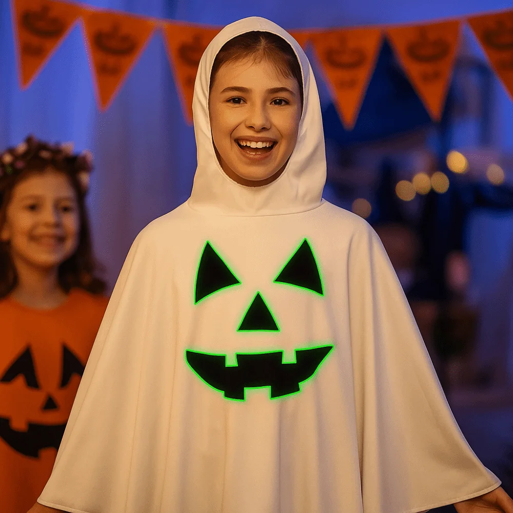 

Halloween Noctilucent Pumpkin Cloak Creative Glowing Kid Cosplay Costume with Hat Clothing Prop Party Dress Up Cloak Gift