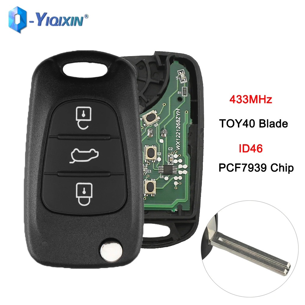 YIQIXIN Flip Remote ID46 Chip For Hyundai i30 ix35 TOY40 Blade For Kia Sportage Picanto 3 Rio K2 K5 Cerato Ceed Car Key 433Mhz