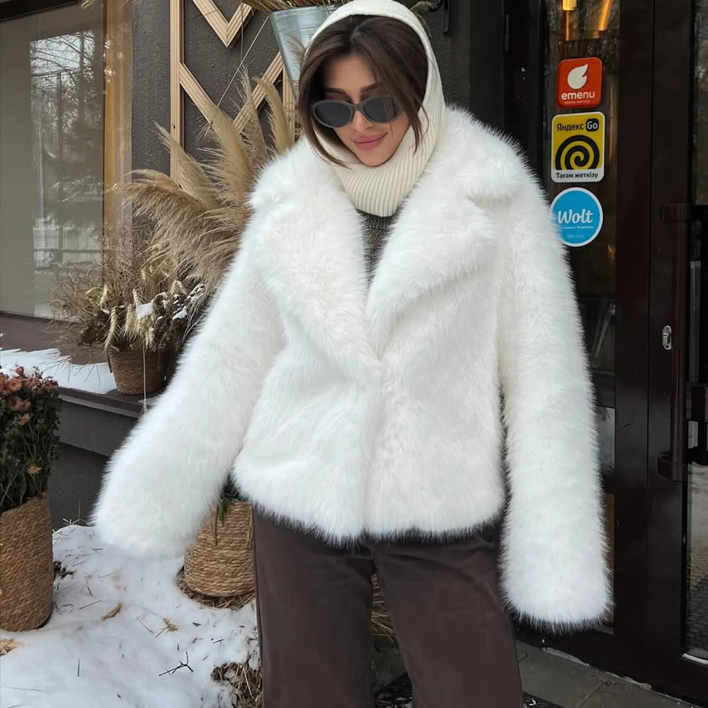 

Tuularose Solid Faux Fur Lapel Women's Coat Luxury Gradient Cropped Fluffy Fur Jacket Coat Winter Thicken Outerwear High Street
