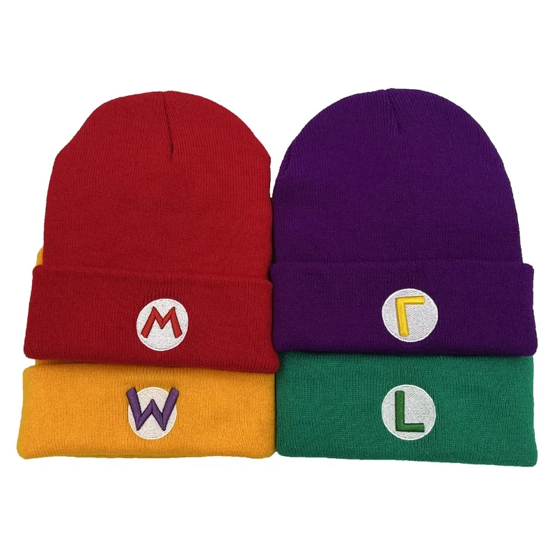 Game Cartoon Anime Super Luigi Bros Knitted Hat Embroider Woolen Cosplay Kawaii Autumn Winter Cap Adult Kids