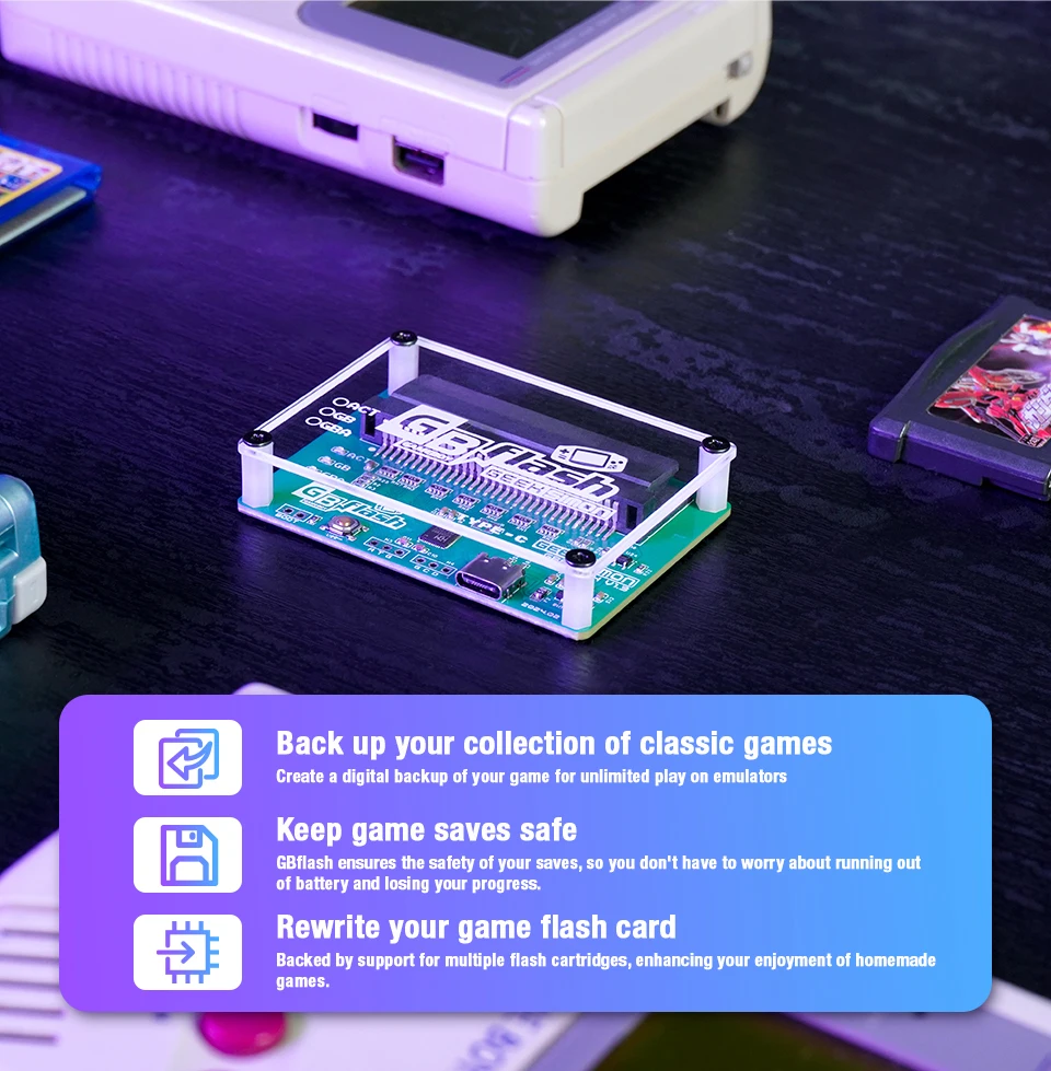 GBflash Upgraded GBA/GBC Burner ABS Case USB Adapter No Screen GB Game Cart And Type C Data Cable New Upgrade Replacement Shell