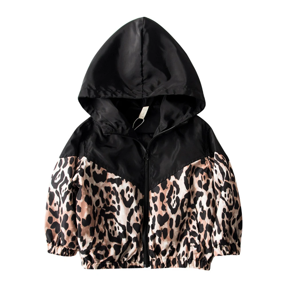 Baby Girls Boys Leopard Coat Long Sleeve Zipper Hooded Jacket Fall Winter Outerwear Clothes