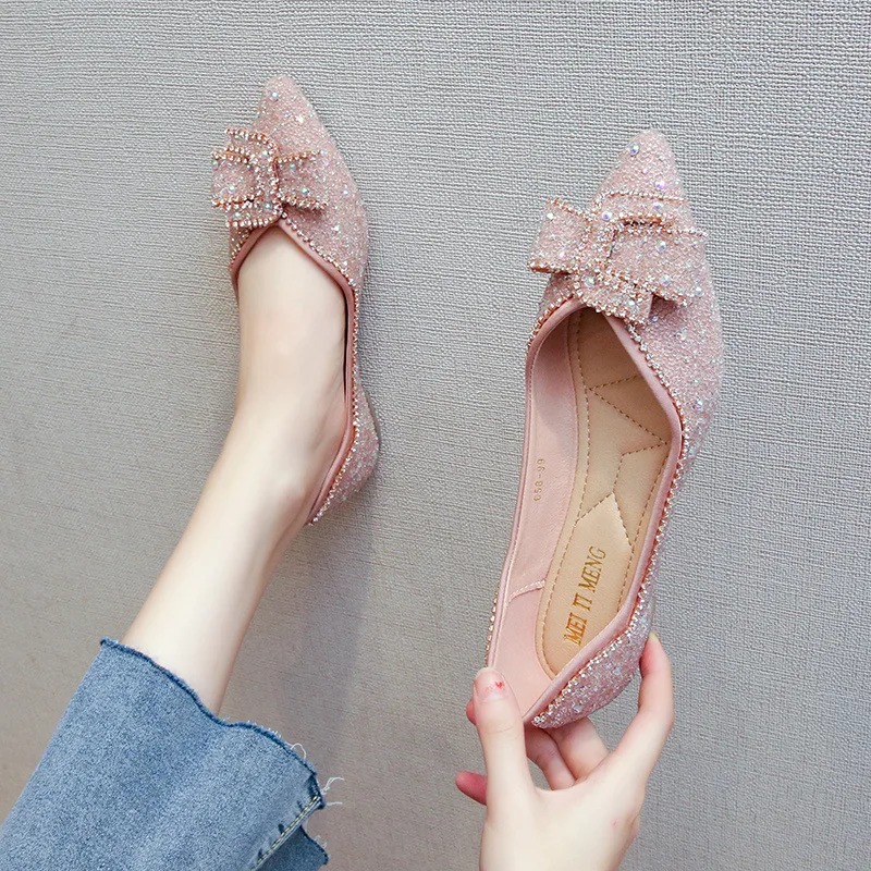 luxury Pointed toe shoes women 2022 new summer shallow rhinestone flat shoes comfortable soft bottom plus size 43 women's shoes