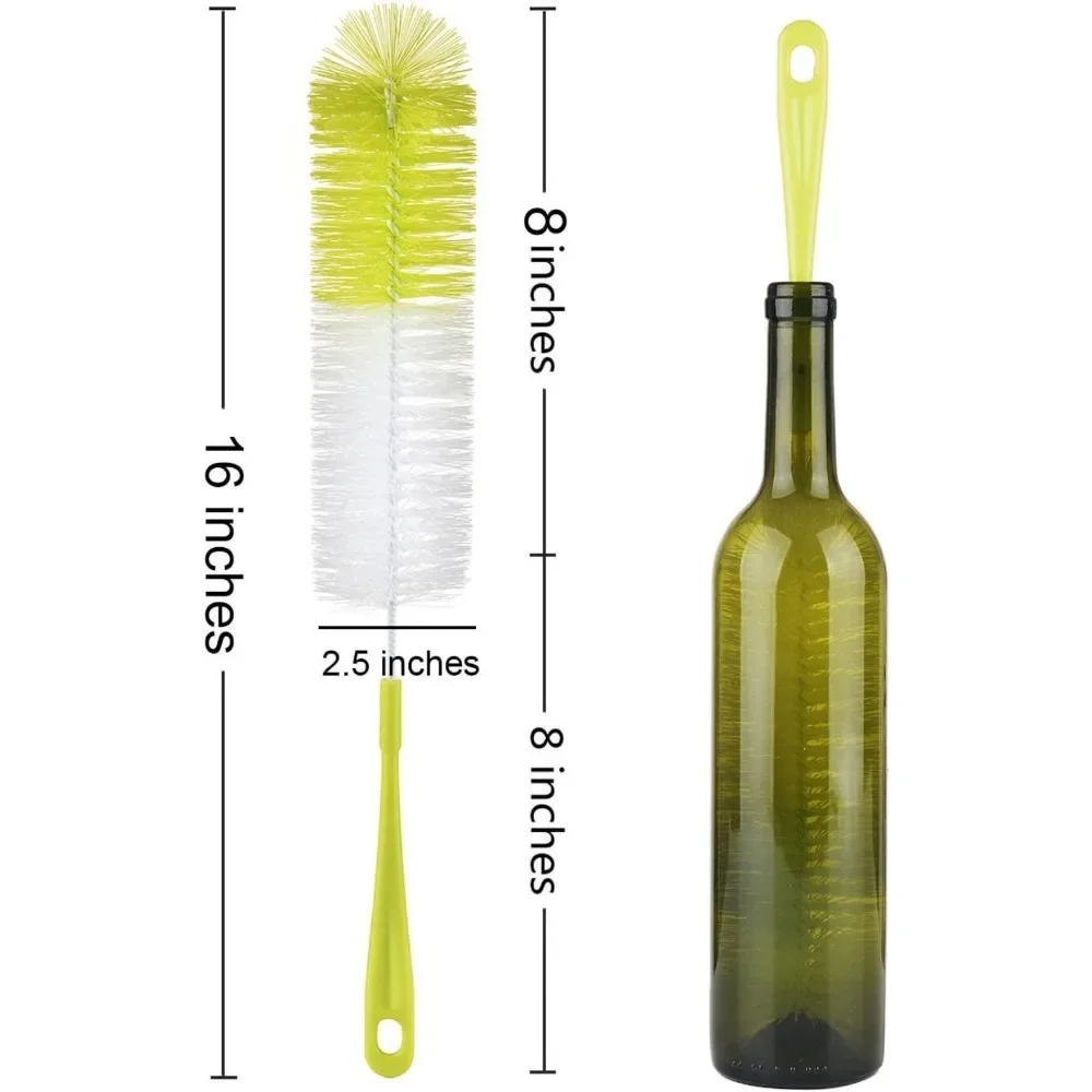 Brosse de nettoyage pour bouteilles de 16 pouces de long pour nettoyer le vin/la bière/les boissons sportives/les thermos/les verres et les bouteilles de sport à goulot étroit et long