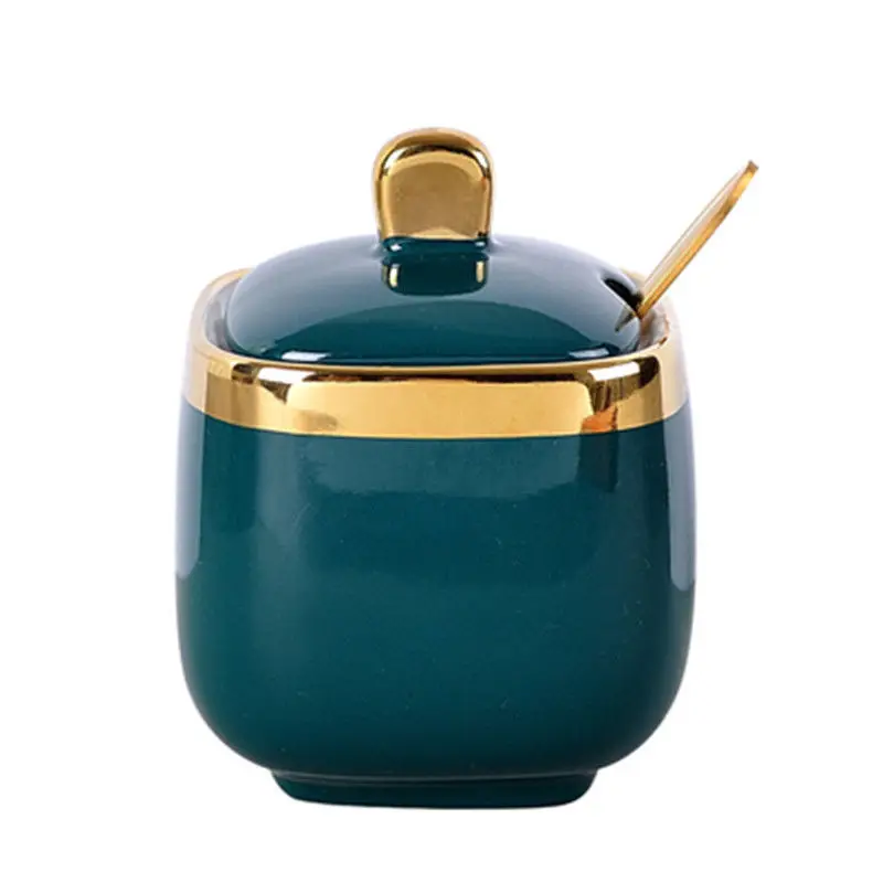 Gold-plated Ceramic Seasoning Jar Set with Lid Spice Box Pepper Chili Oil Pot Food Storage Container Sugar New