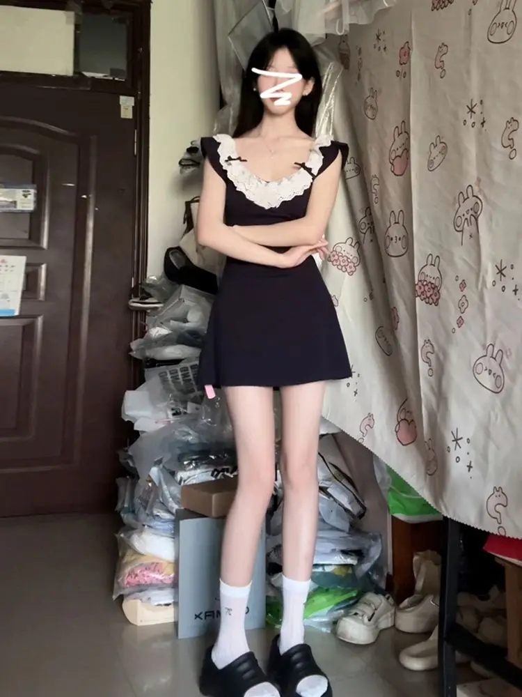 Vestidos sem mangas vestido feminino alt verão linho ditsy bolinhas padrões impressos em camadas plissado babado flowy leve picante