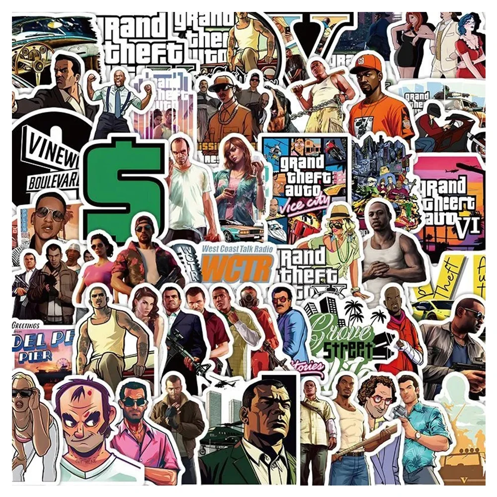 10/30/50pcs Cool Cartoon Stickers GTA Game Grand Theft Auto Decals Decorative Phone Case Laptop Skateboard Waterproof Sticker