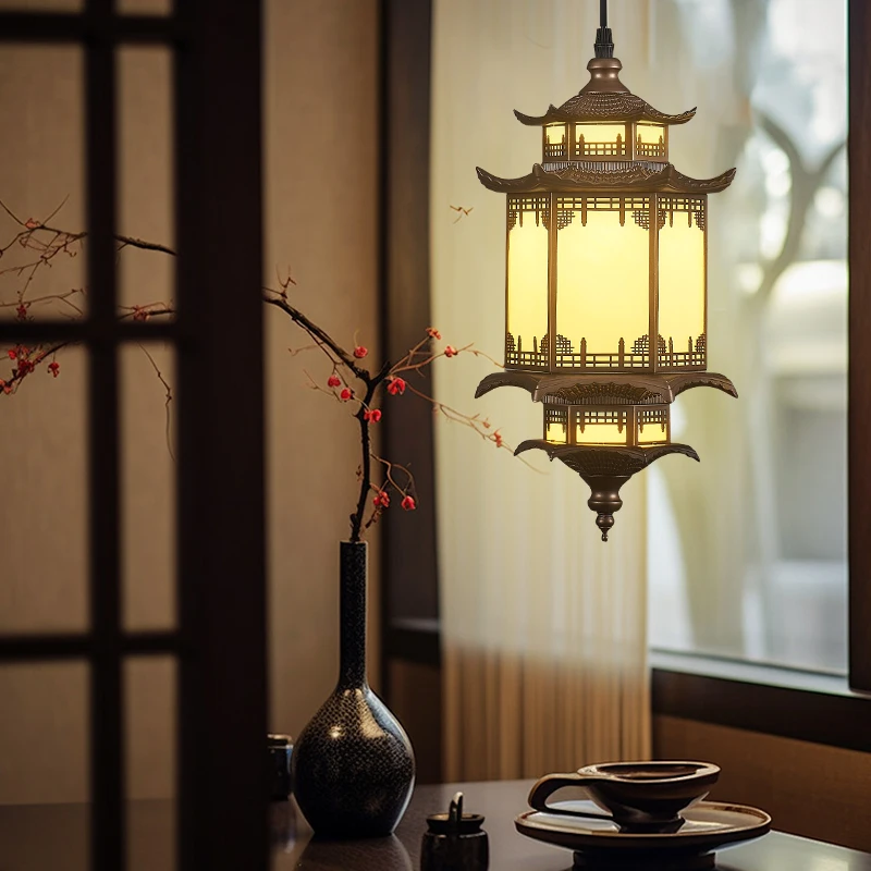 Tea Room Zen Small Pendant Light LED Temple Corridor Entrance Anti-ancient Building Pavilion Song Dynasty Aesthetic Hanging Lamp