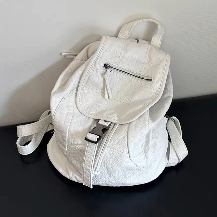Sac à dos en cuir PU lavé pour femme, sac d\'école pour fille, cuir doux, voyage Wrok, haute qualité, nouveau