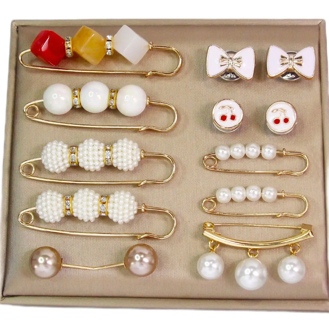 AINAMEISI 12 Pcs Fashion Women Pearl Brooch Adjustable Skirt Anti-slip Waist Girdle Metal Pin Fixed Clothing Accessories Gift