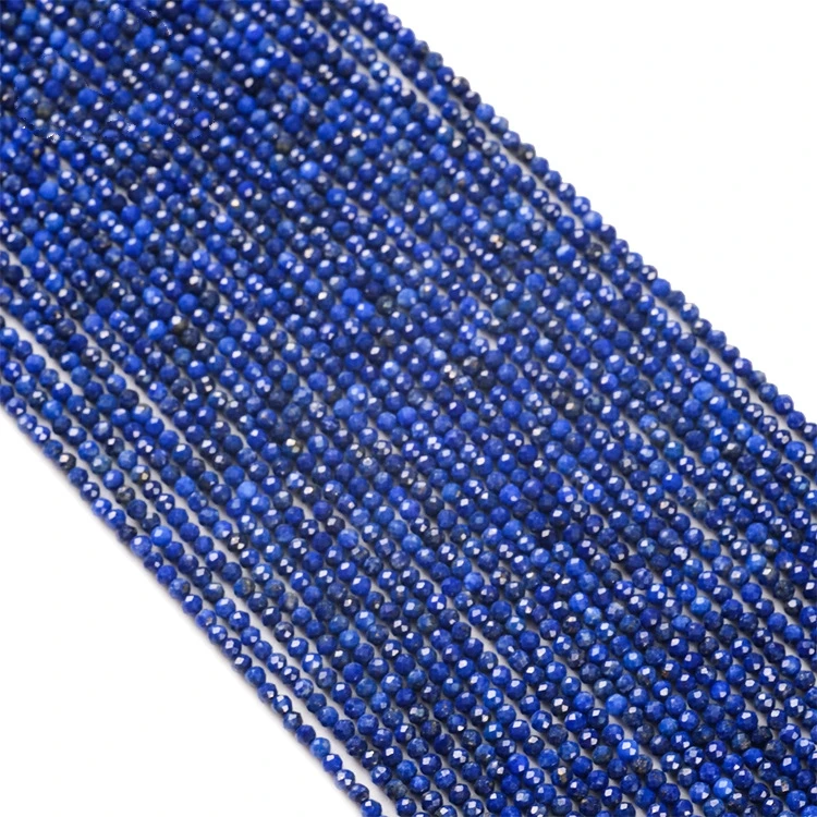 Natural Stone Beads 2 3 4mm Faceted Blue Lapis Lazuli Gemstone Loose Spacer Beads For Jewelry Making DIY Bracelet 15'' Inch