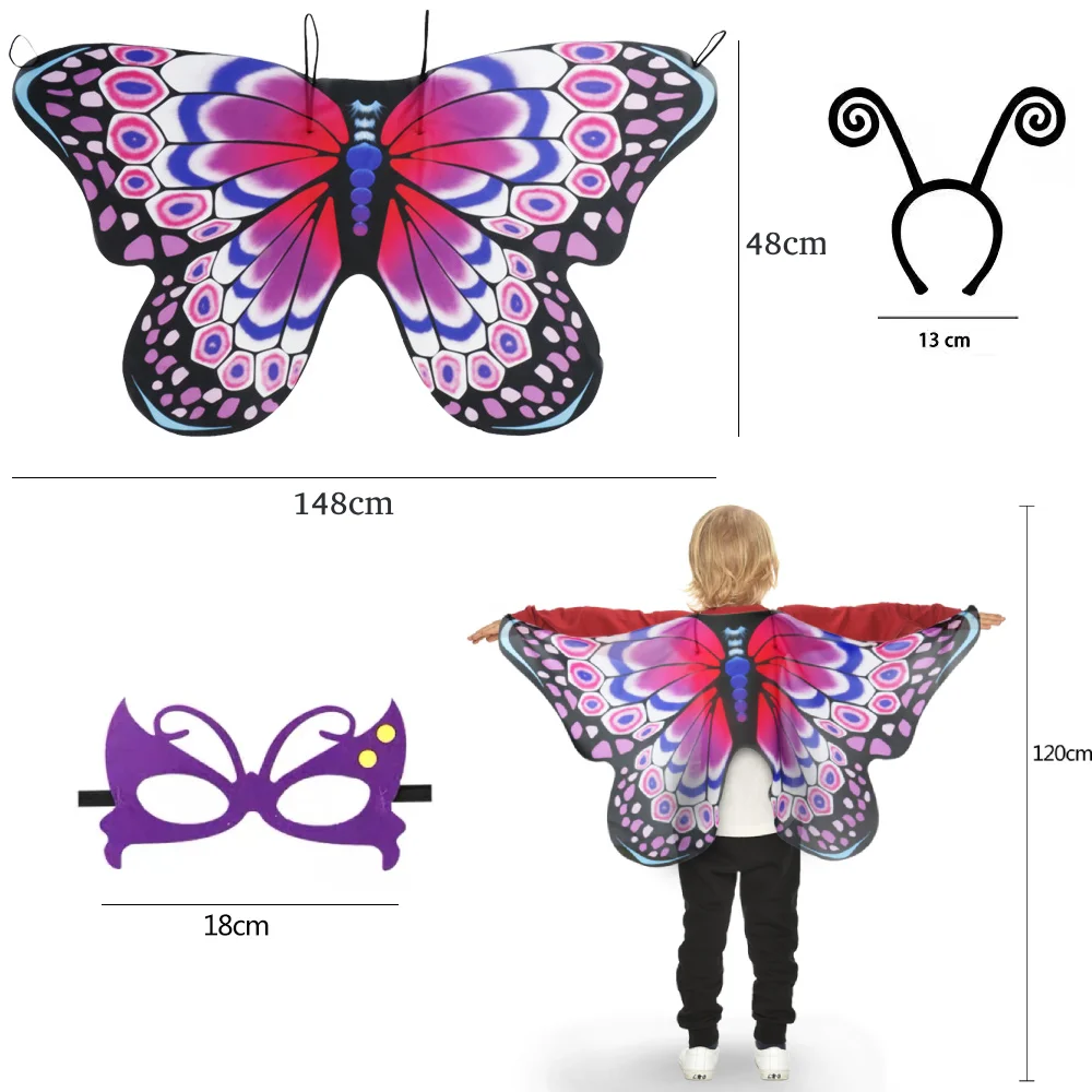 4 pieces of colorful children\'s and girls butterfly princess costume set, stage costumesheadbandsmasksrabbit skirts