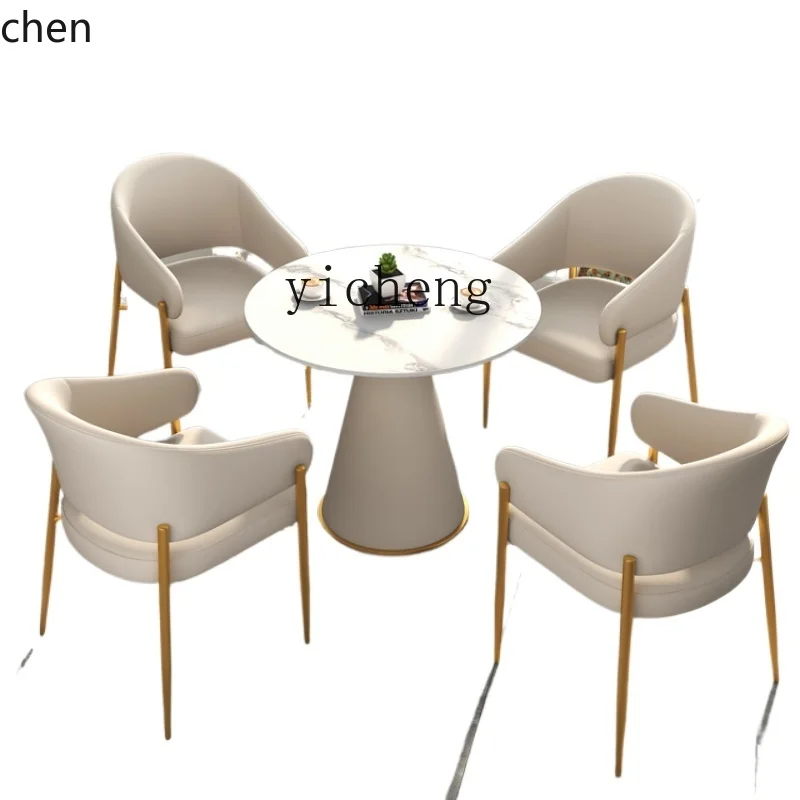 YFY Shop Beauty Salon Meeting Negotiation Table and Chair Balcony Stone Plate Coffee Table Cat Scratch Leather Leisure Chair
