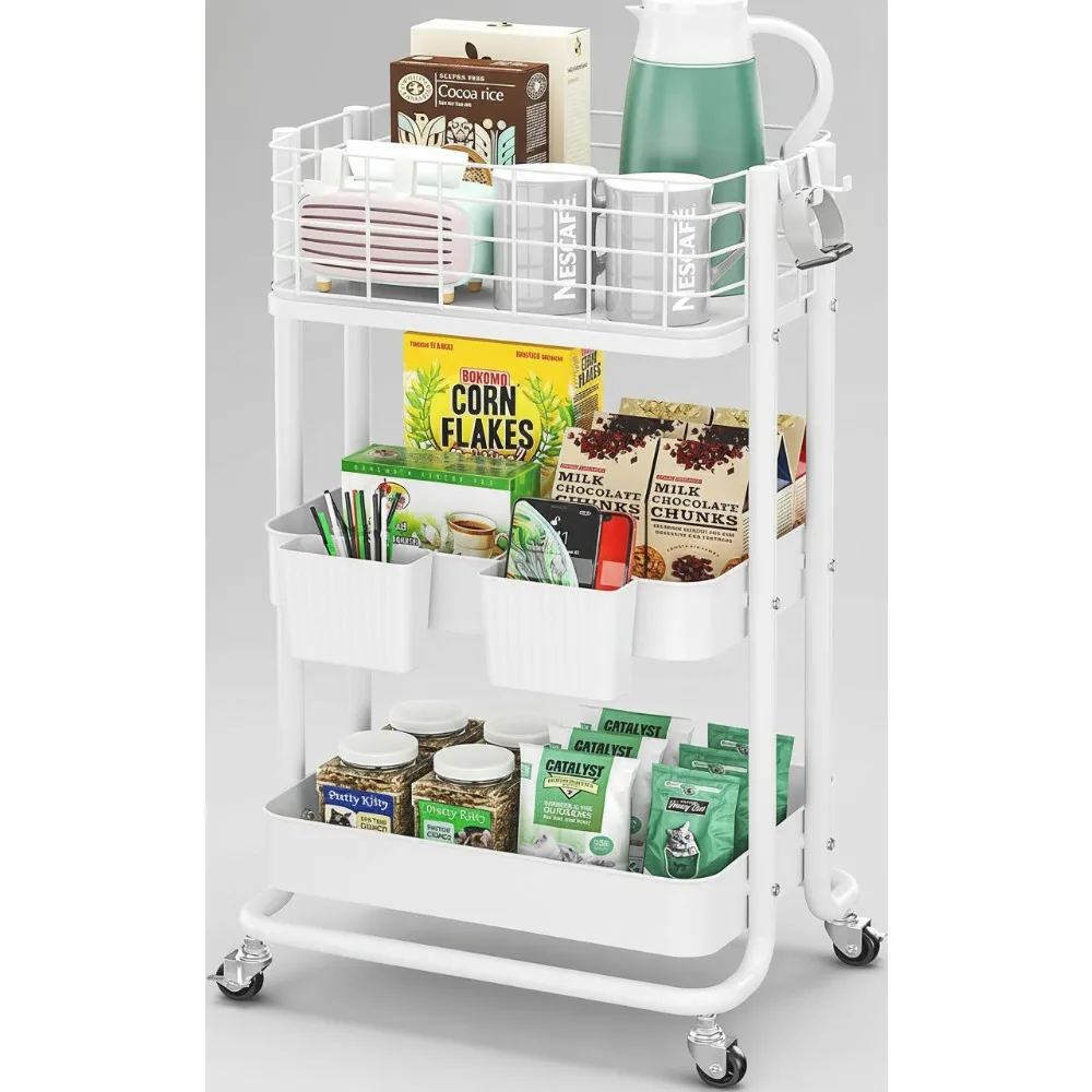 

3-уровневая тележка на колесиках с запираемыми колесами, металлическая мобильная полка для хранения, органайзер для кухни, офиса, ванной комнаты, общежития