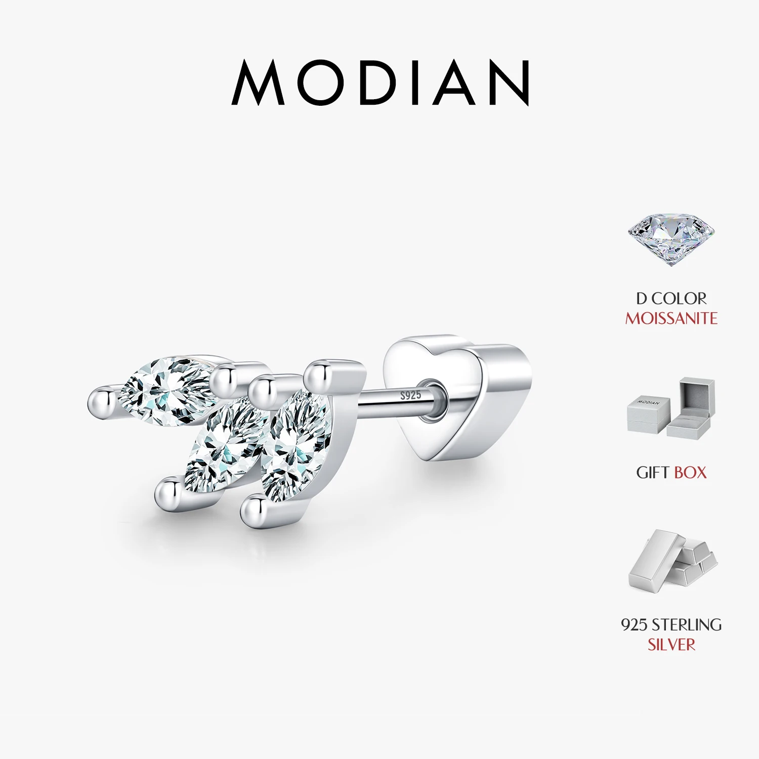 

Серьги MODIAN с муассанитом 0,3 карата, серебро 925 пробы, изысканные геометрические серьги-гвоздики в форме сердца для женщин, изысканные ювелирные изделия