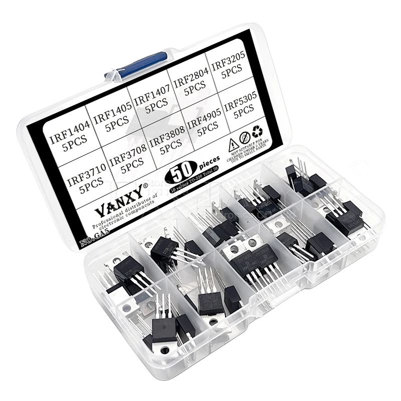 10 values TO-220 MOS FET transistor kit IRF1404 IRF1405 IRF1407 IRF2804 IRF3205 IRF3710 IRF3708 IRF3808 IRF4905 IRF5305 50pcs