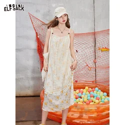 ELFSACK 2024 Summer New Arrivals Lace floral camisole dress with irregular temperament for women, vacation style dress