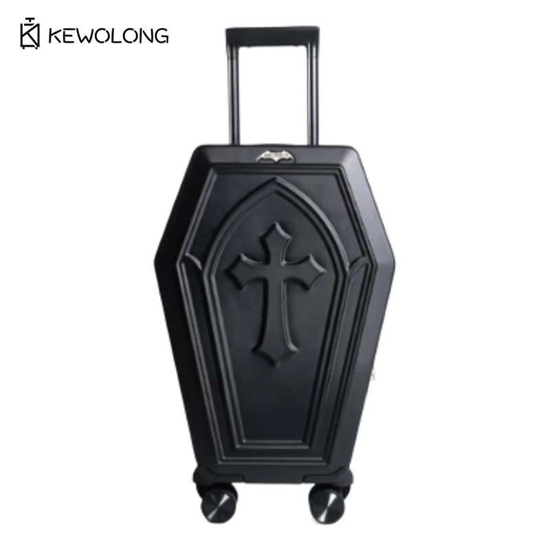 Gothic Cross 3D Embossed Suitcase, Scratch Resistant Coffin Design Hard Shell Luggage with TSA Lock & Spinner Wheels