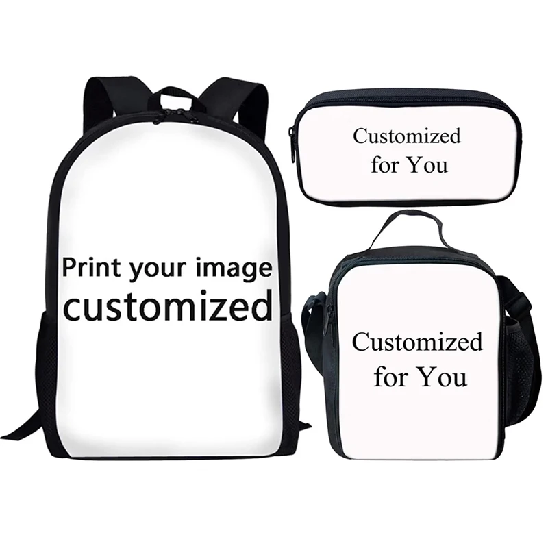 3Pcs Set School bags with Lunch bag Pencil Case,Custom Backpack Add with Your Logo or text , Kids Bags with 3D Football Printed