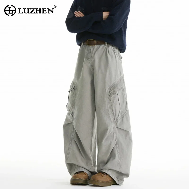 

LUZHEN оригинальные высококачественные карманы украшают мешковатые прямые модные брюки-карго мужские 2025 новые стильные широкие брюки JY5734