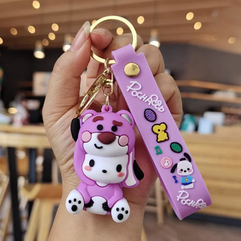 พวงกุญแจตุ๊กตาจาก Sanrio อนิเมะ keychian น่ารักคอสเพลย์ pochacco keyring น่ารักของเล่นน่ารักน่ารักสำหรับเด็กพวงกุญแจจี้ห้อยรถยนต์พวงกุญแจ kado ulang tahun เด็กผู้หญิง