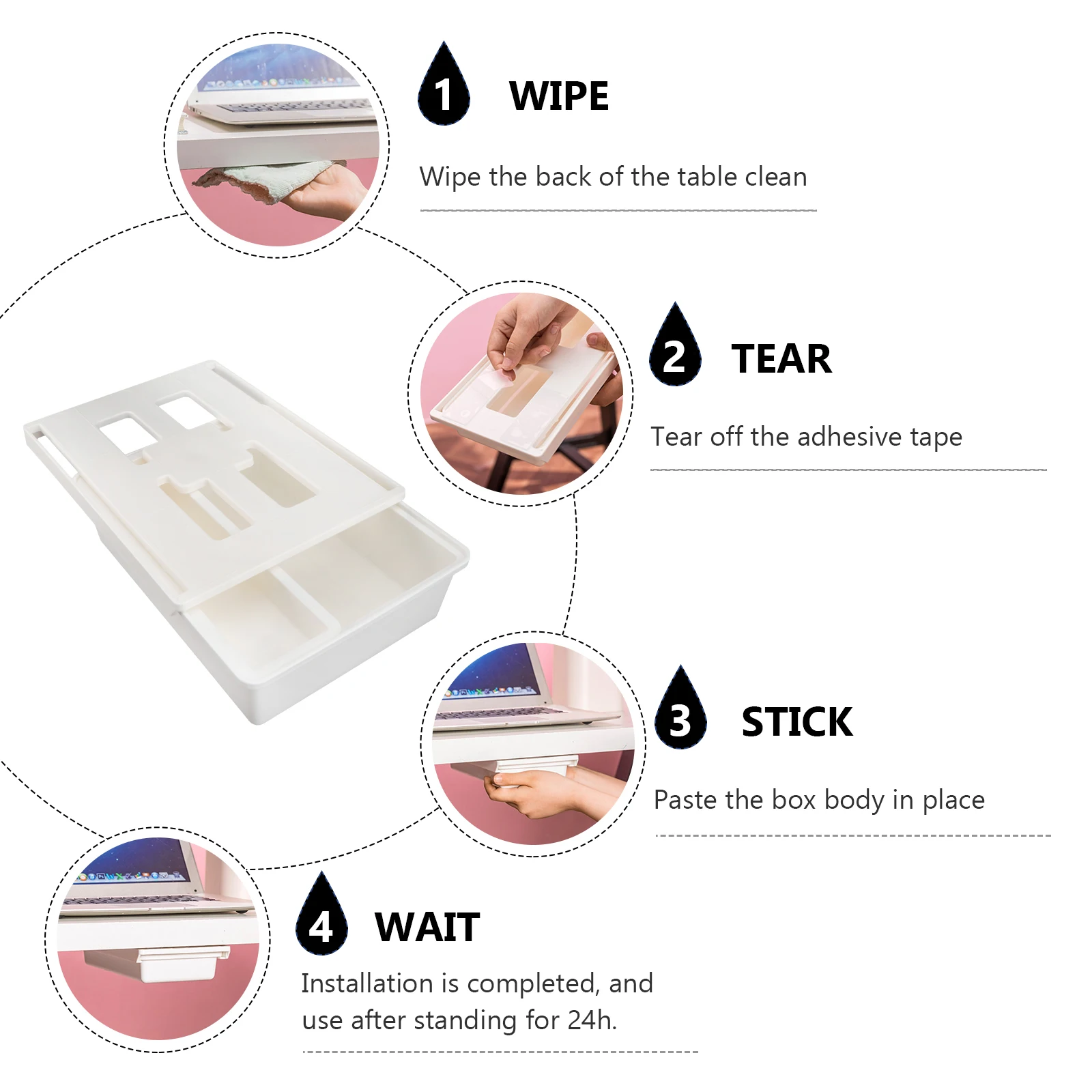 

Holder under Desk Storage Box Drawer Office Table Bottom Organizer Hidden with Cover