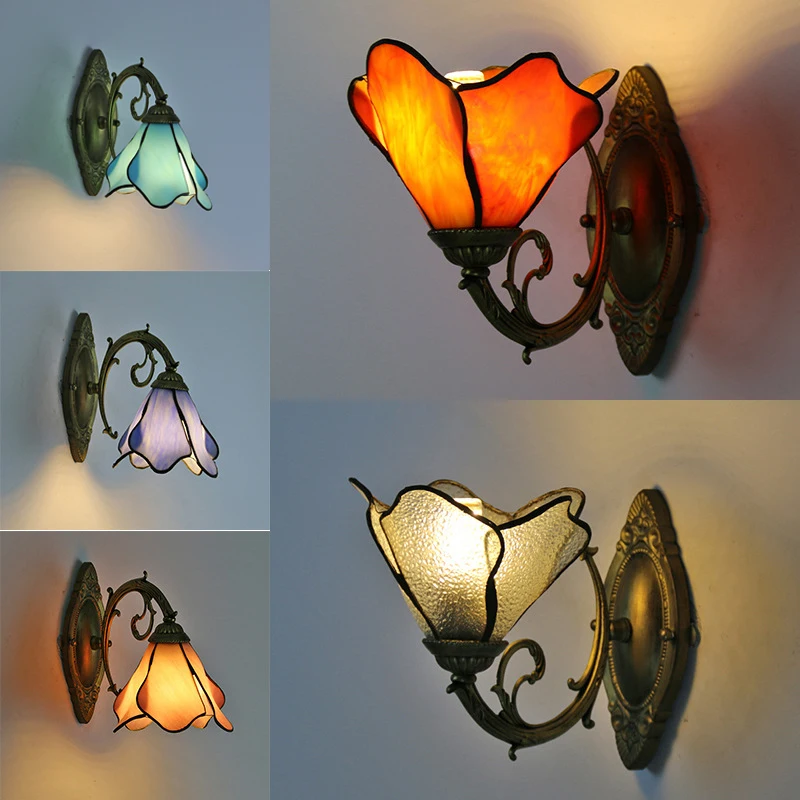 Mediterranean Designer Stained Glass Wall Lamp Modern Bedside Bedroom Vintage Lighting Indoor Wall Sconce Mirror Light Fixtures