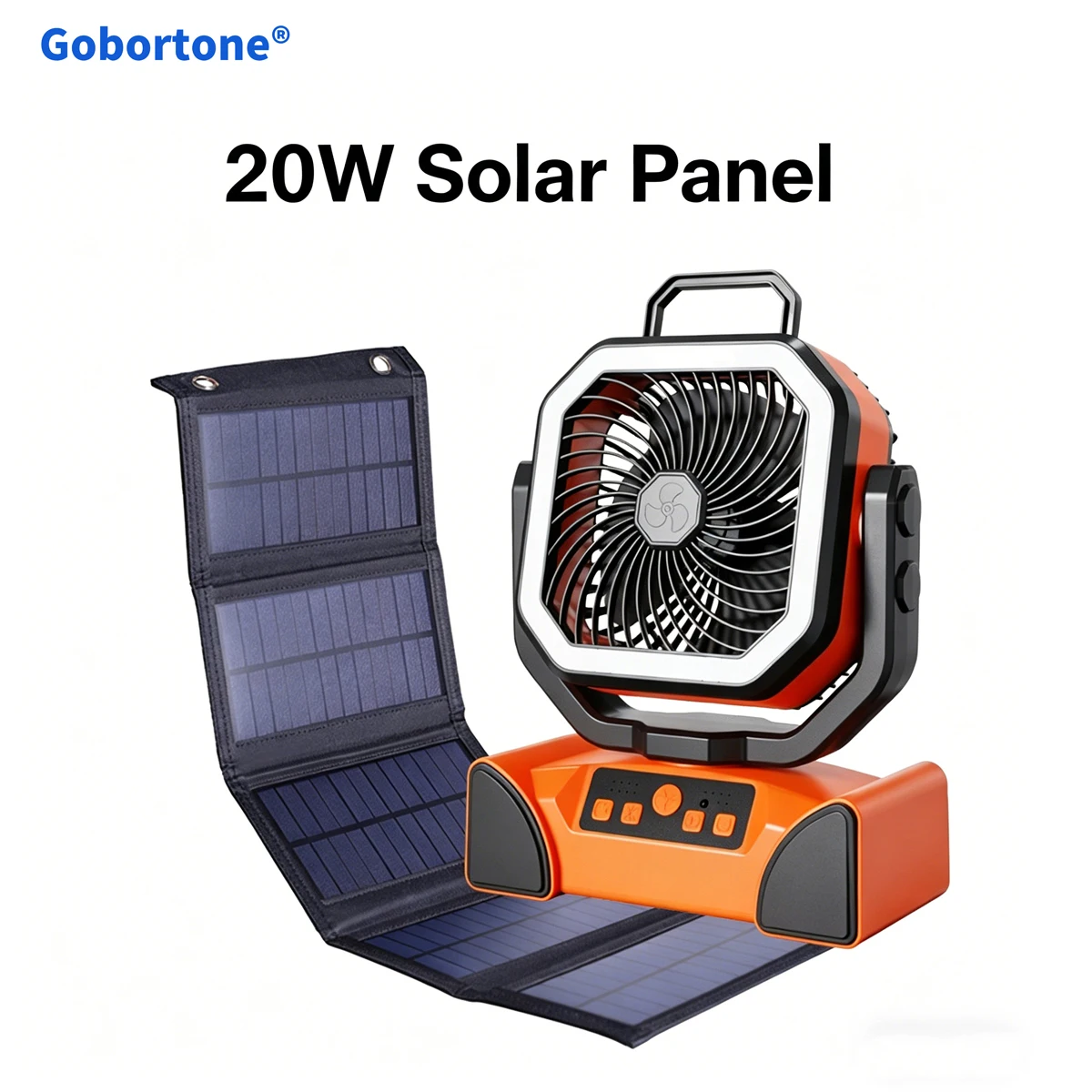 

Gobortone 20W Solar Powered Camping Fan 40000mAh, Portable Rechargeable Tent Fan with LED Light, Remote Control for Outdoor
