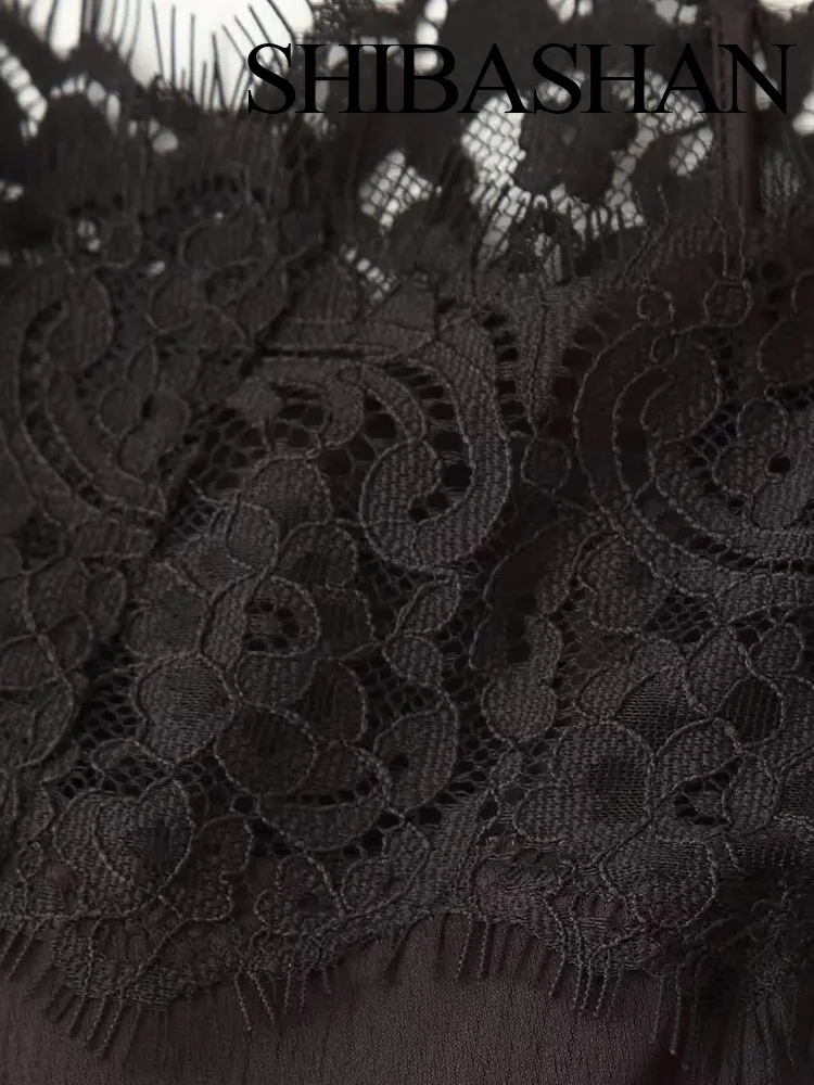 HH المرأة الجديدة الدانتيل الديكور أكمام عارية الذراعين حبال أعلى أنيقة عودة زيبر سبليت هيم الساتان الملمس ميدي الصيف تنورة دعوى #6