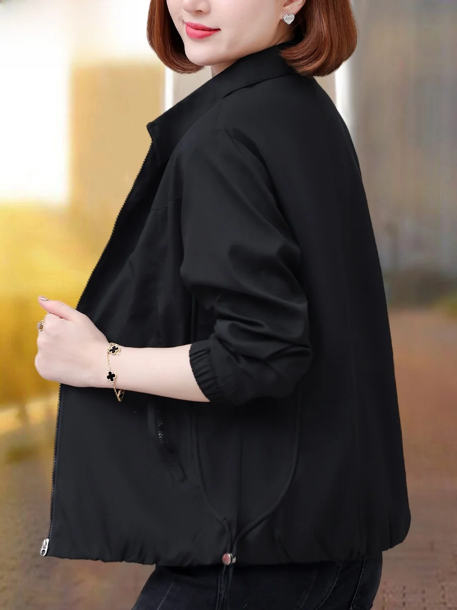 

TUCANO Ladies ort Jaet Spring Autumn Casual Sle Zipper ket Loose Fit Polyester Fiber Long Sve Pure Color Coat