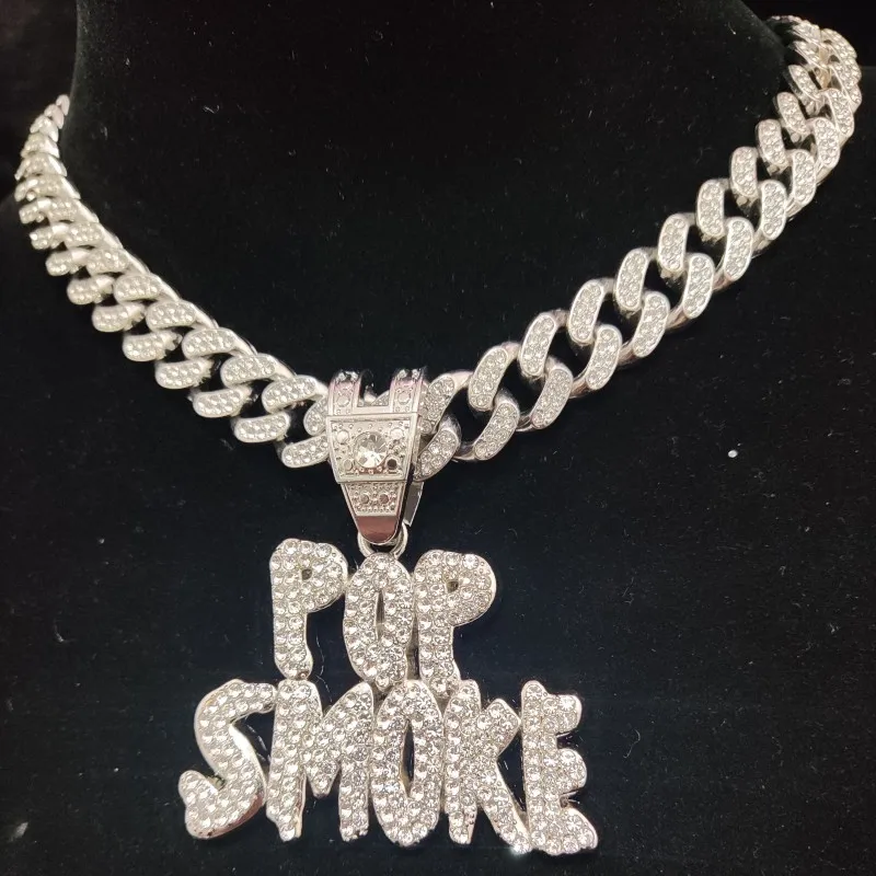 Men Women Hip hop POP SMOKE Rapper Pendant Necklace Crystal Cuban Chain HipHop Iced Out Necklaces Fashion Jewelry