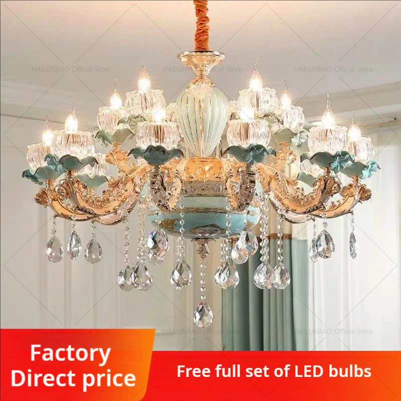 

European Crystal Chandelier Atmospheric Living Room Lamp Zinc Alloy Dining Room Bedroom Lamp High-Grade Villa Duplex Chandelier