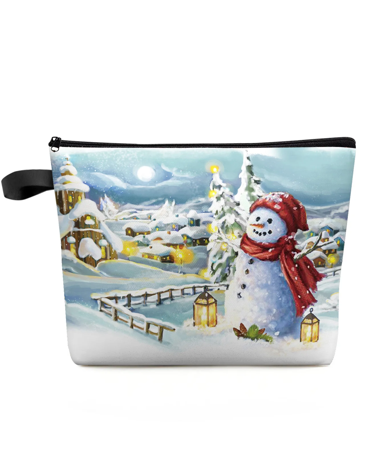 Christmas Snow Snowman Pine Lantern Farm Outdoor Travel Cosmetic Bag Women Organizer Waterproof Female Storage Make Up Cases