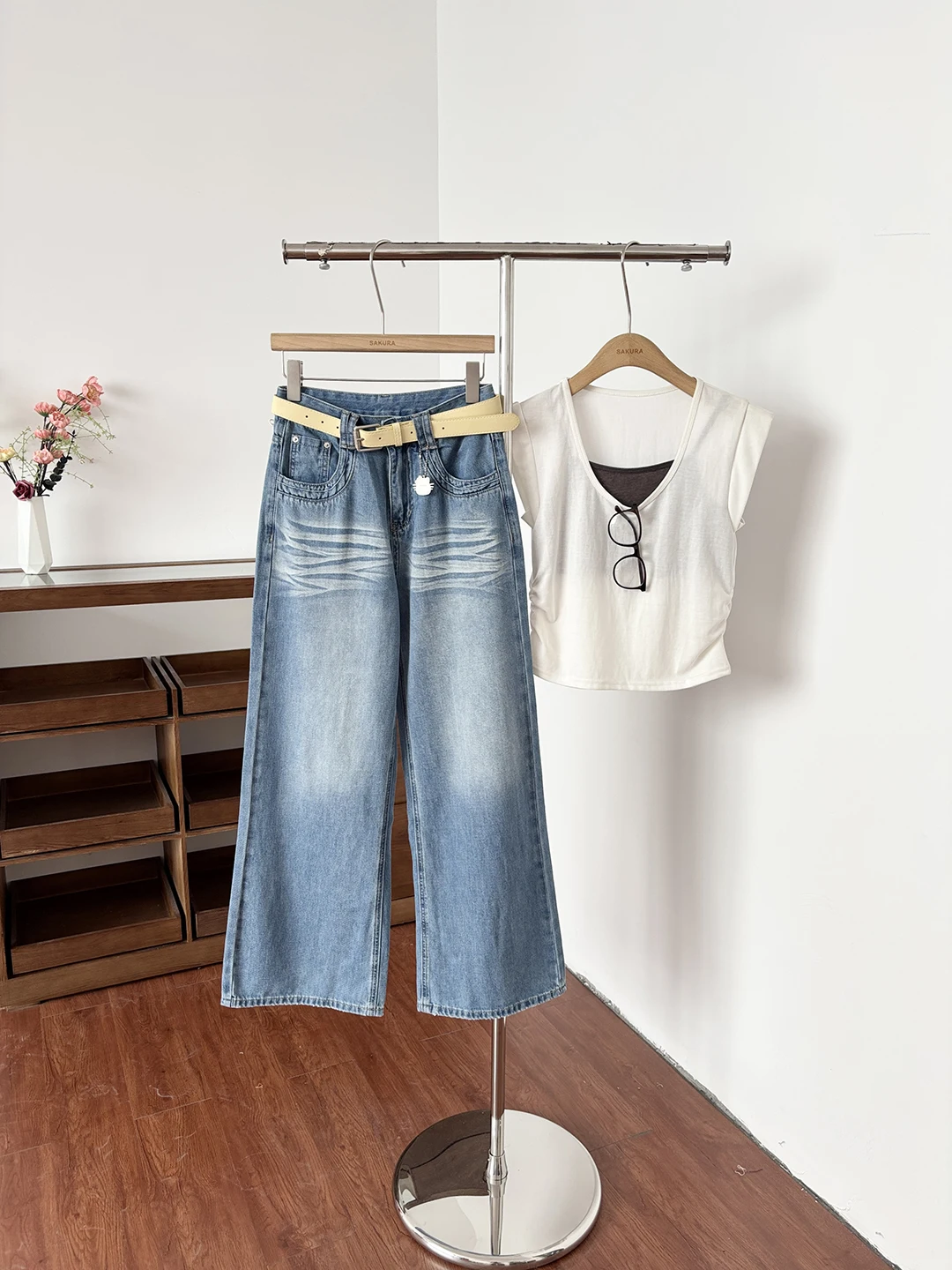 

High Waist Wide Leg Jeans Women's Summer Loose Slimming Straight Cut Floor-Length Pants Korean Style Denim Trousers