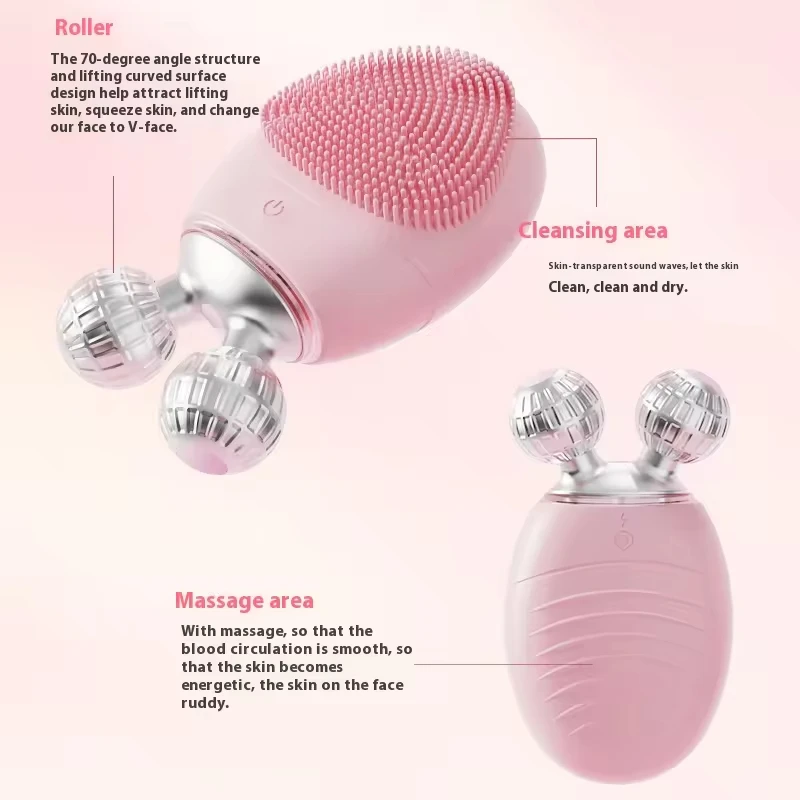Limpador facial elétrico feminino, instrumento de beleza de plasticidade para levantamento facial, massagem elétrica, limpador facial de silicone