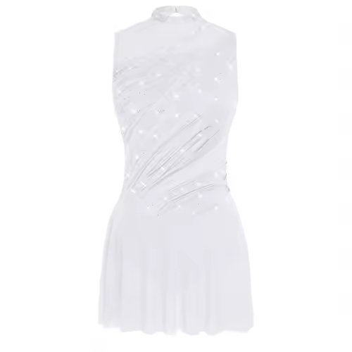 Women Ruched Ballet Lyrical Dancing Dress Round Collar Sleeveless Rhinestone Backless Dress for Stage Performance Competition - Image 14