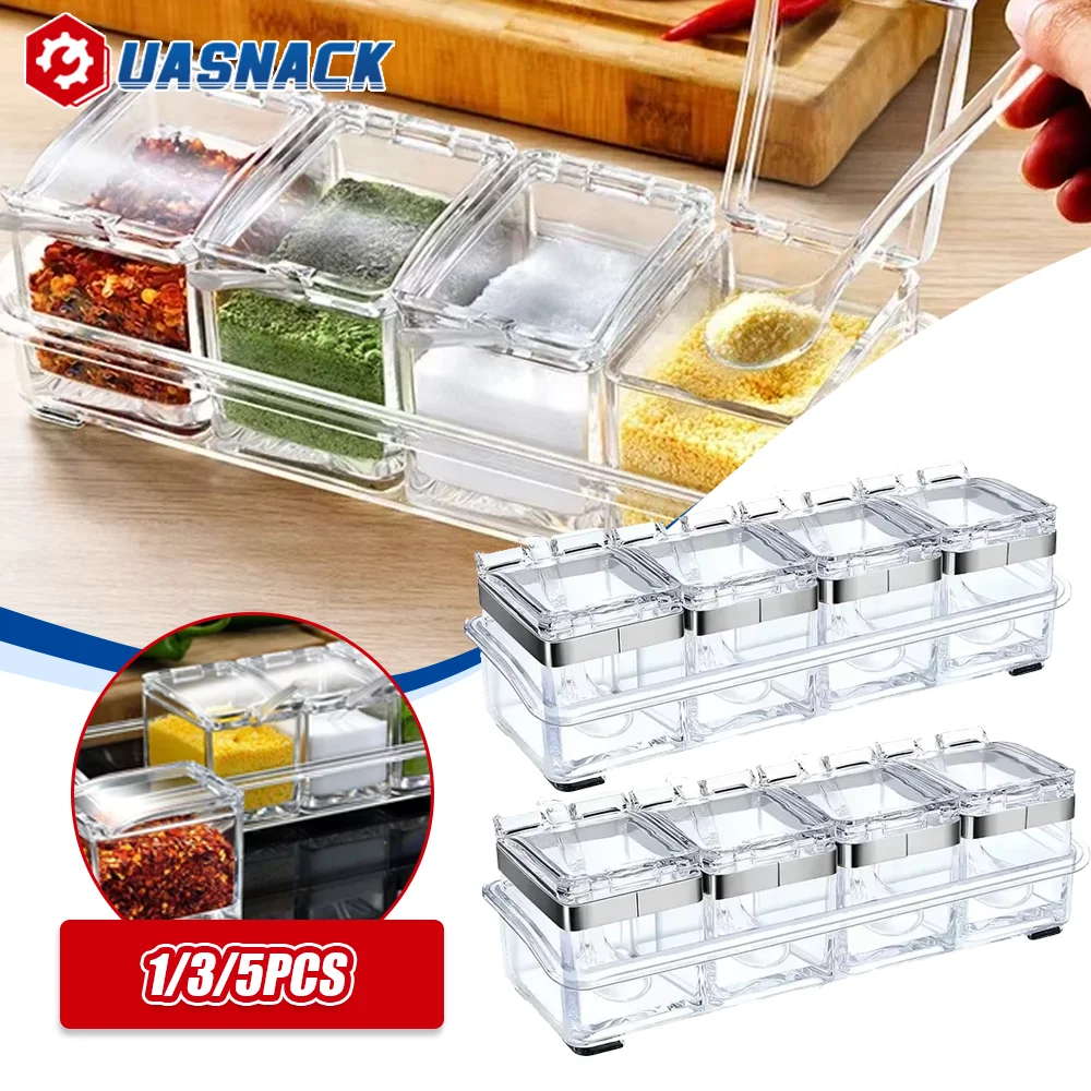 

Kitchen Spice Box with Four Transparent Compartments Kitchen Spice Box Moisture-proof and Oil-proof Box Suitable for Sugar