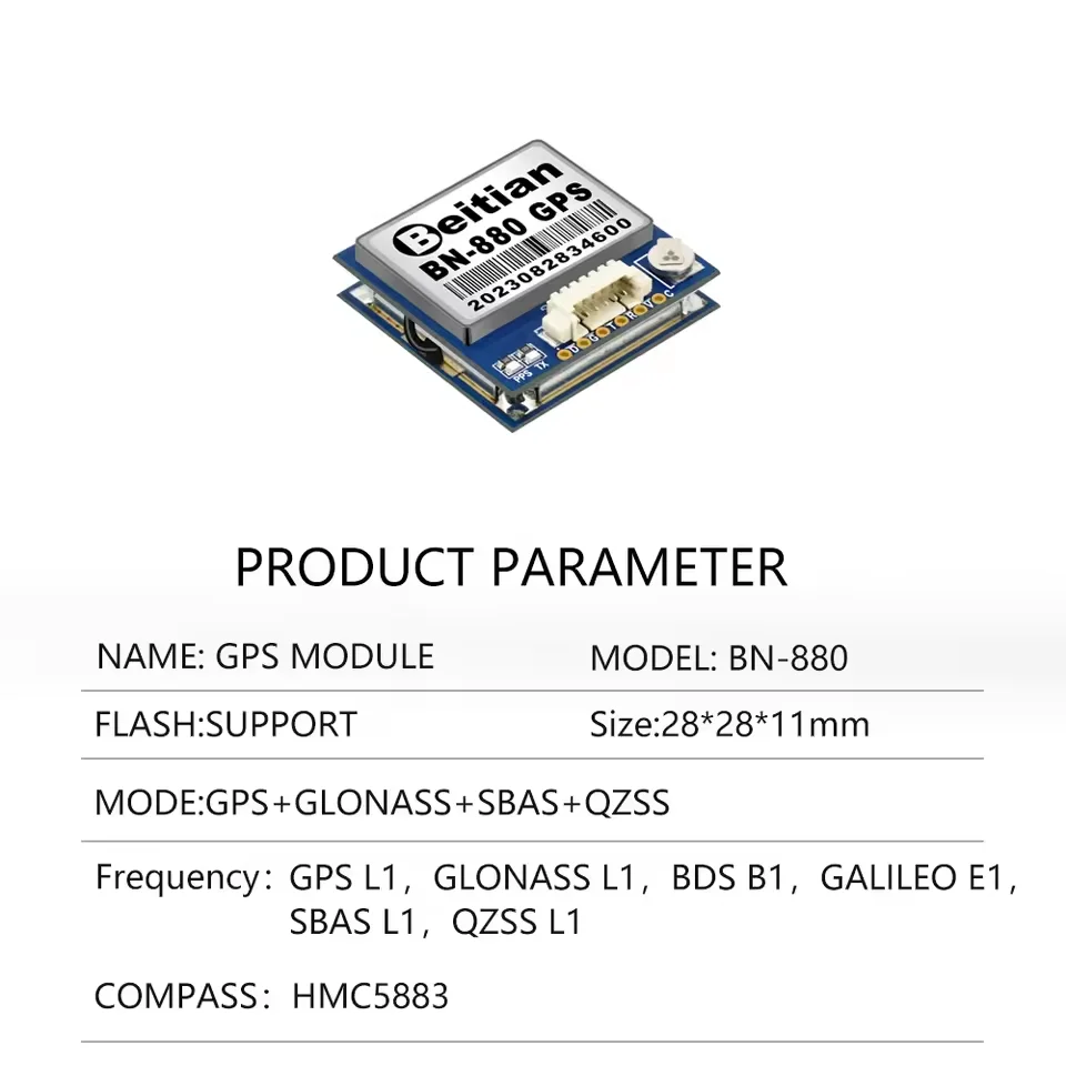 Beitian BN-880 GPS Module HMC5883L Compass GLONASS Galileo BeiDou GNSS Receiver for FPV Racing Drone RC Airplane Helicopter