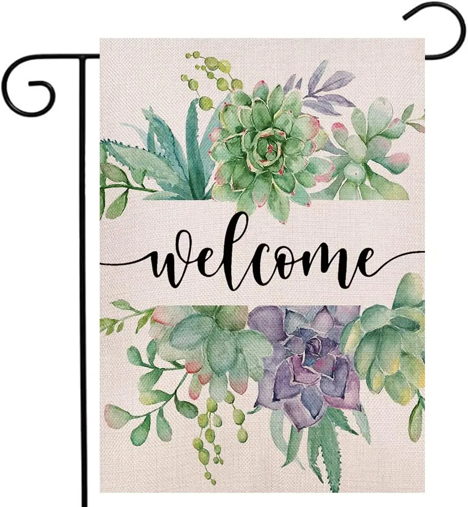 Watercolor Succulents Welcome Garden Flag 12.5x18 Inch Double Sided Outside, Spring Summer Floral Welcome Yard Outdoor Flag